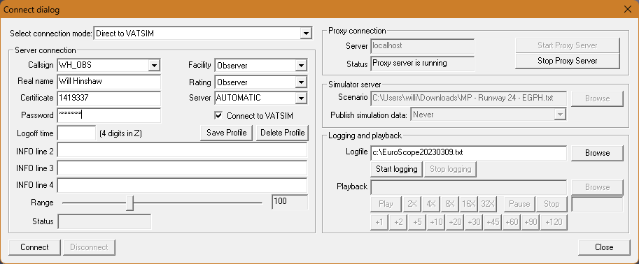 EuroScope Connect Dialog