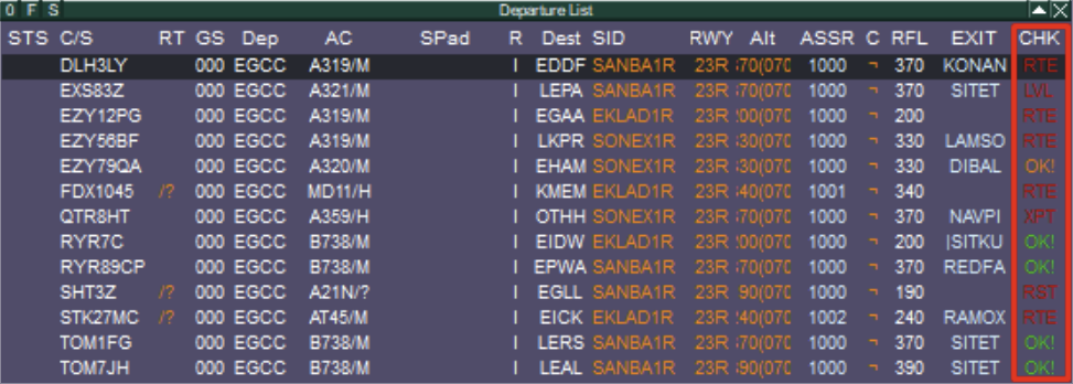 Departure List with aircraft